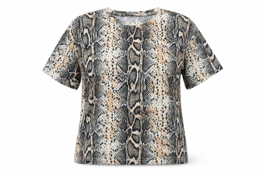 Boohoo Womens Black Animal Print Polyester Basic T-Shirt Size 8 Round Neck - Snakeskin Pattern