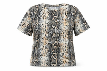 Boohoo Womens Black Animal Print Polyester Basic T-Shirt Size 8 Round Neck - Snakeskin Pattern