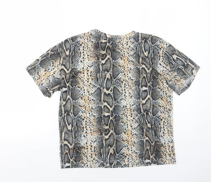 Boohoo Womens Black Animal Print Polyester Basic T-Shirt Size 8 Round Neck - Snakeskin Pattern