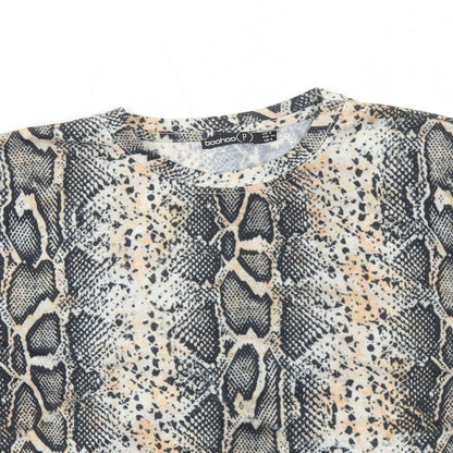 Boohoo Womens Black Animal Print Polyester Basic T-Shirt Size 8 Round Neck - Snakeskin Pattern