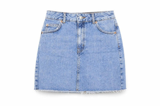Topshop Womens Blue Herringbone Cotton A-Line Skirt Size 6 Zip
