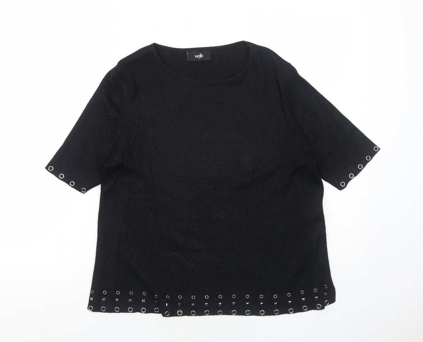 Wallis Womens Black Viscose Basic Blouse Size S Round Neck