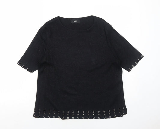 Wallis Womens Black Viscose Basic Blouse Size S Round Neck
