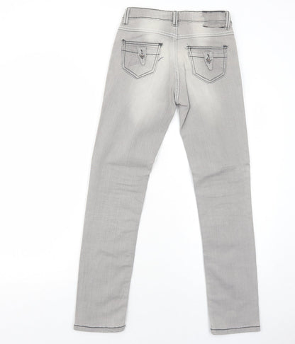 C&A Womens Grey Cotton Straight Jeans Size 6 Regular Zip