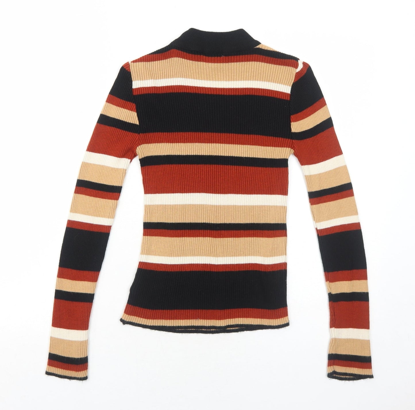 Cooperative Womens Brown Mock Neck Striped Acrylic Pullover Jumper Size XS - Ribbed