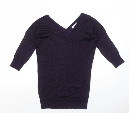 Next Womens Purple V-Neck Viscose Pullover Jumper Size 8