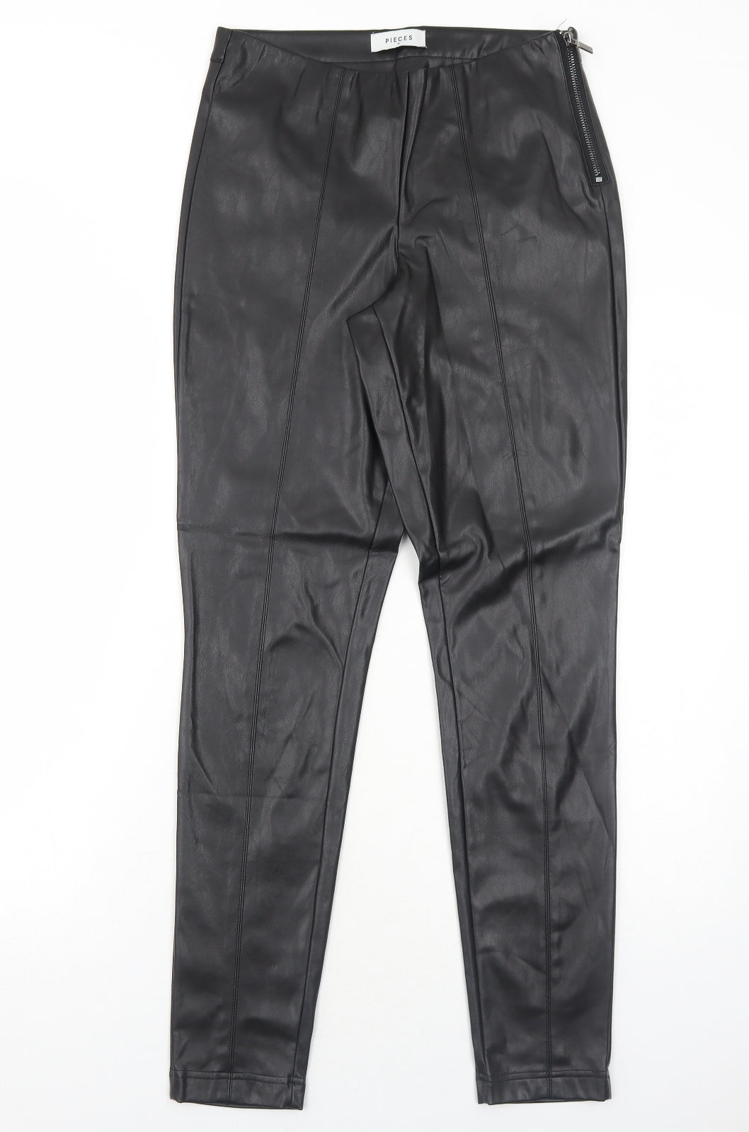Pieces Womens Black Polyurethane Trousers Size M Regular Zip - Faux Leather