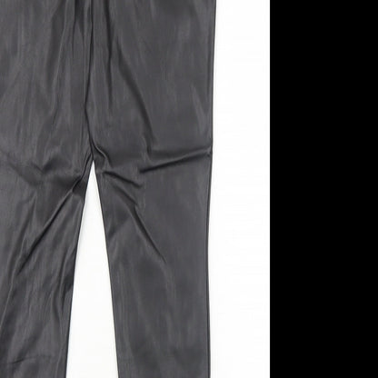 Pieces Womens Black Polyurethane Trousers Size M Regular Zip - Faux Leather
