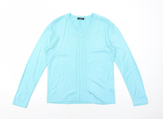 Bonmarché Womens Blue V-Neck Acrylic Pullover Jumper Size S