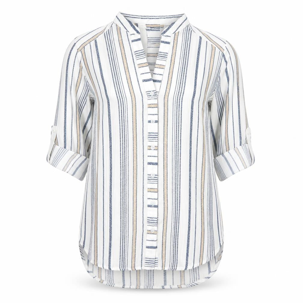 Cameo Rose Womens White Striped Polyester Basic Button-Up Size 10 V-Neck