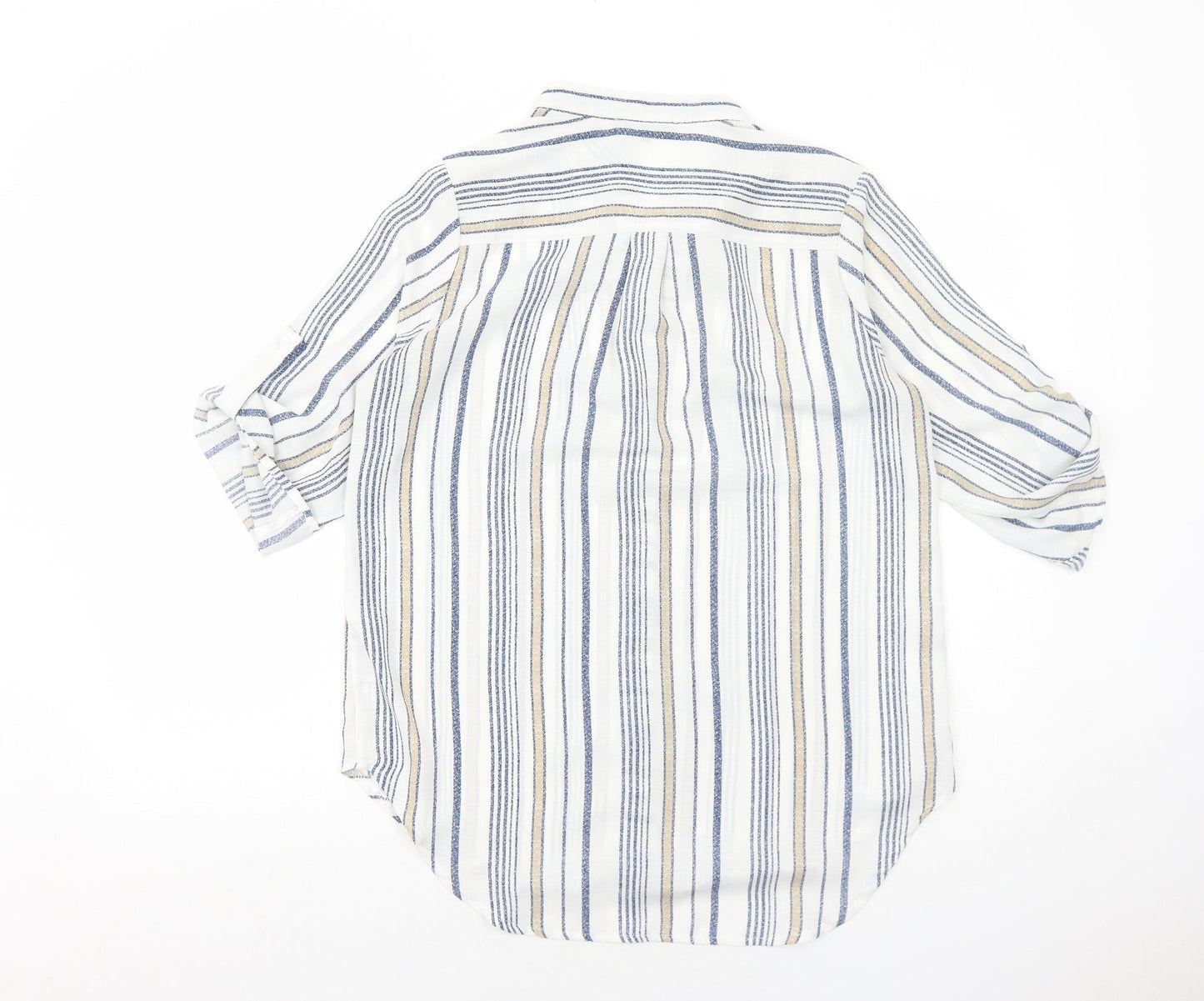 Cameo Rose Womens White Striped Polyester Basic Button-Up Size 10 V-Neck