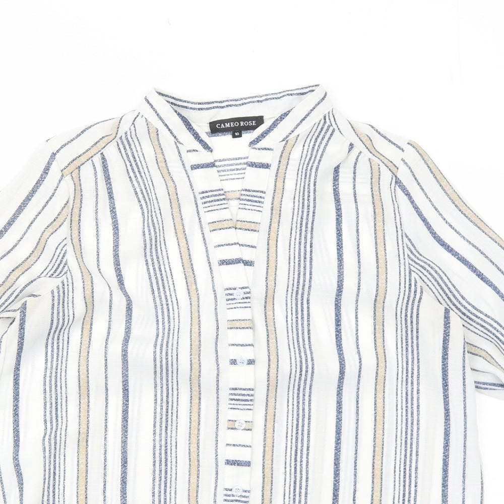 Cameo Rose Womens White Striped Polyester Basic Button-Up Size 10 V-Neck