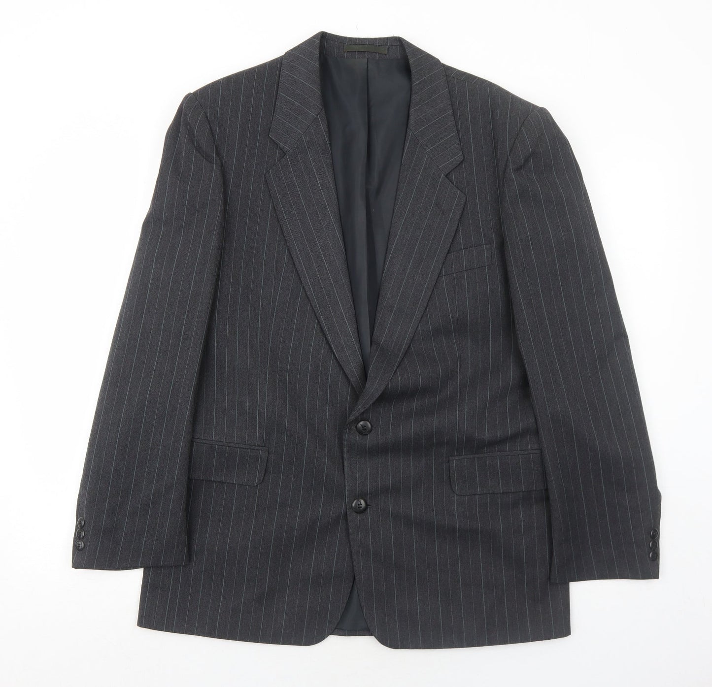 Marlowe Mens Grey Striped Polyester Jacket Suit Jacket Size 40 Regular