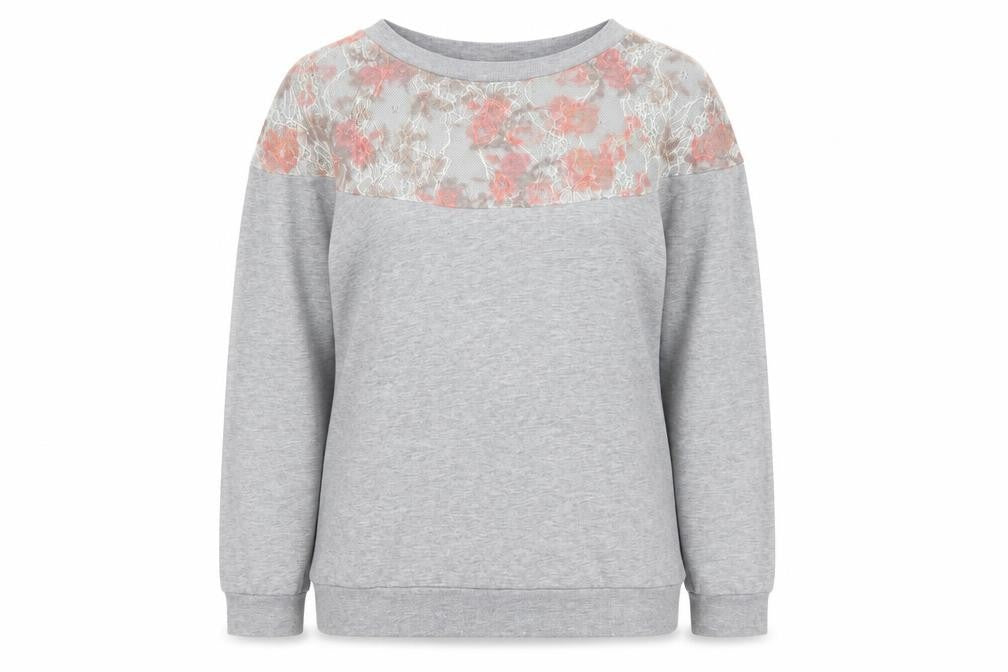 Pins & Needles Womens Grey Floral Polyester Pullover Sweatshirt Size M Pullover