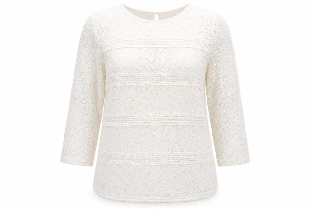 Warehouse Womens White Geometric Polyamide Basic Blouse Size 10 Round Neck