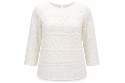 Warehouse Womens White Geometric Polyamide Basic Blouse Size 10 Round Neck