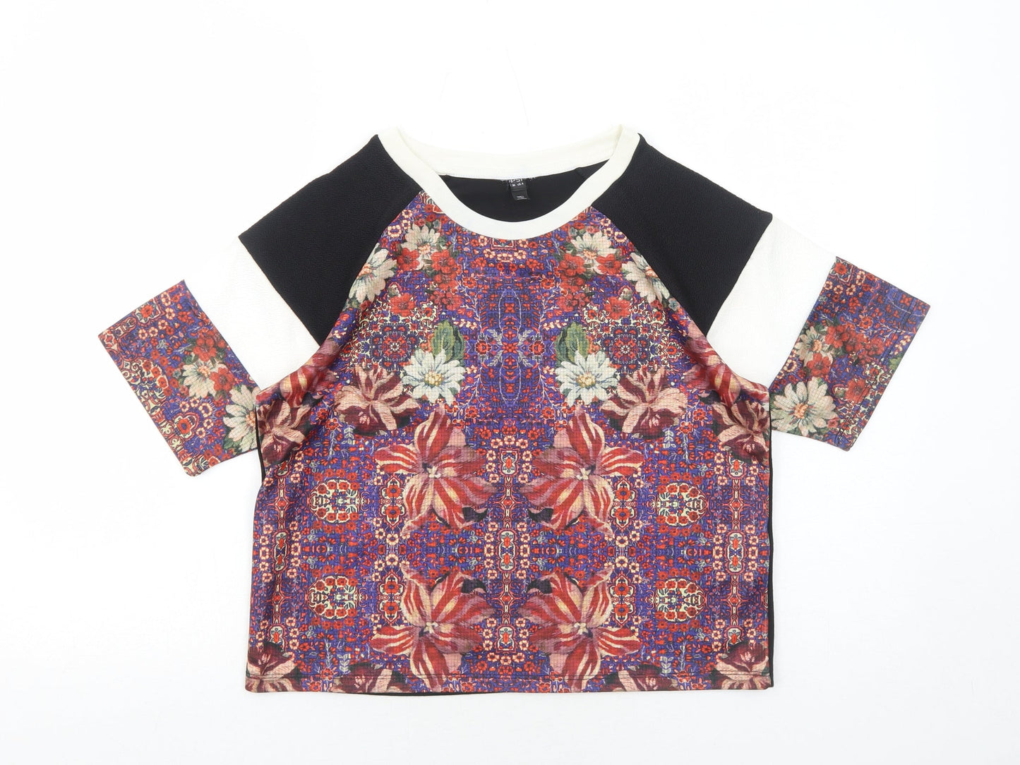 Topshop Womens Multicoloured Geometric Polyester Basic T-Shirt Size 8 Round Neck