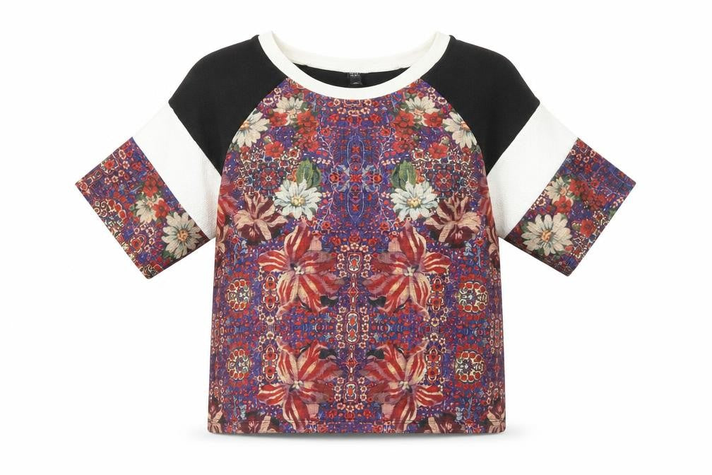 Topshop Womens Multicoloured Geometric Polyester Basic T-Shirt Size 8 Round Neck
