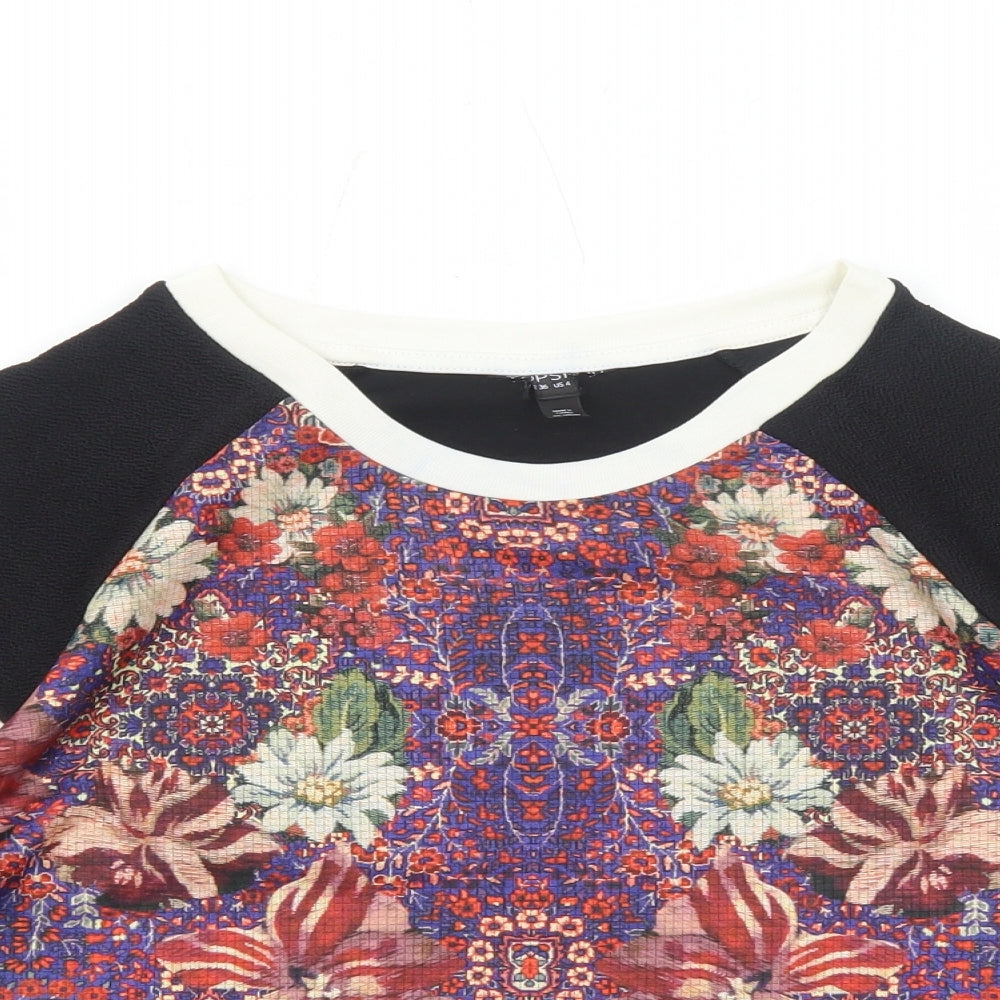 Topshop Womens Multicoloured Geometric Polyester Basic T-Shirt Size 8 Round Neck
