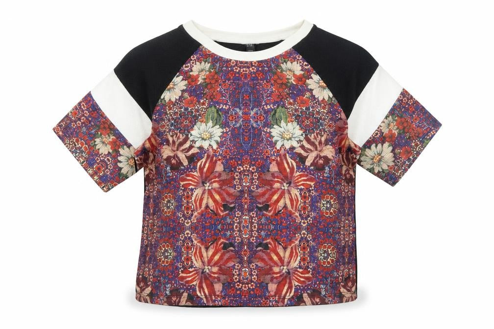 Topshop Womens Multicoloured Geometric Polyester Basic Blouse Size 8 Round Neck