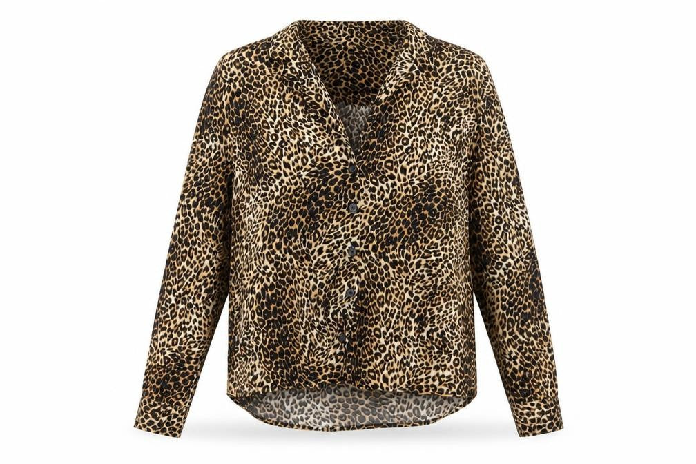 Topshop Womens Brown Animal Print Viscose Basic Button-Up Size 10 Collared - Leopard Print