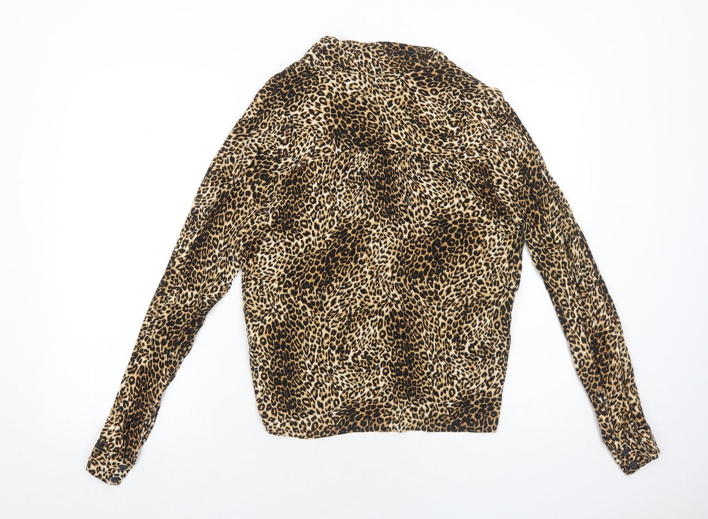 Topshop Womens Brown Animal Print Viscose Basic Button-Up Size 10 Collared - Leopard Print