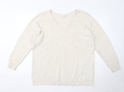 Topshop Womens Beige V-Neck Acrylic Pullover Jumper Size 12