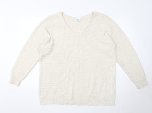 Topshop Womens Beige V-Neck Acrylic Pullover Jumper Size 12