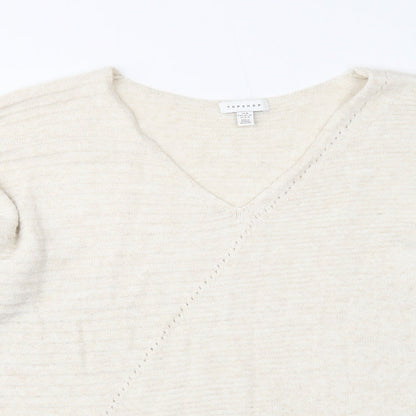 Topshop Womens Beige V-Neck Acrylic Pullover Jumper Size 12
