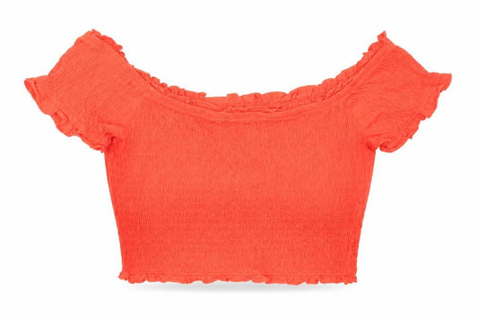 New Look Womens Orange Cotton Cropped Blouse Size 14 Off the Shoulder - Shirred
