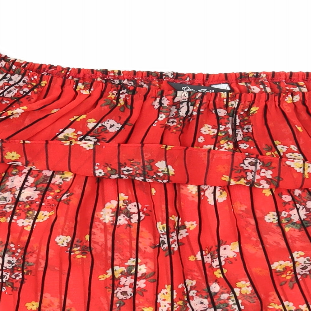 Miss Selfridge Womens Red Floral Polyester Basic Blouse Size 6 Off the Shoulder