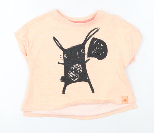 NEXT Girls Orange Cotton Basic T-Shirt Size 3-4 Years Round Neck Pullover - Rabbit You Got This