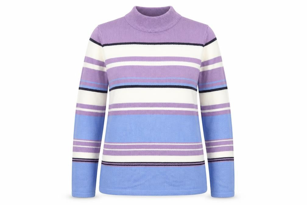 EWM Womens Multicoloured Mock Neck Striped Acrylic Pullover Jumper Size 10