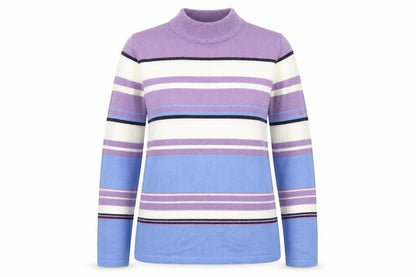 EWM Womens Multicoloured Mock Neck Striped Acrylic Pullover Jumper Size 10