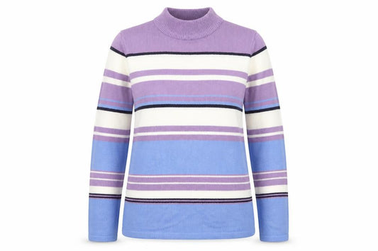 EWM Womens Multicoloured Mock Neck Striped Acrylic Pullover Jumper Size 10