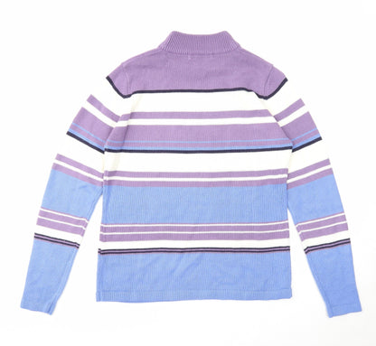 EWM Womens Multicoloured Mock Neck Striped Acrylic Pullover Jumper Size 10