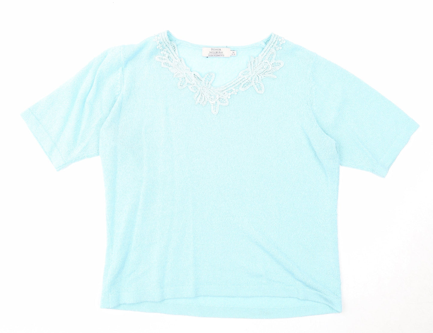 EWM Womens Blue V-Neck Acrylic Pullover Jumper Size 14