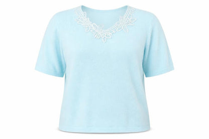 EWM Womens Blue V-Neck Acrylic Pullover Jumper Size 14