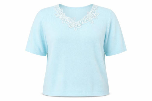 EWM Womens Blue V-Neck Acrylic Pullover Jumper Size 14