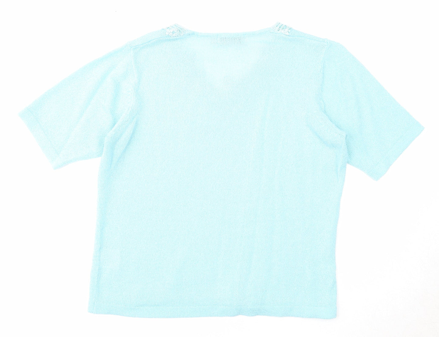 EWM Womens Blue V-Neck Acrylic Pullover Jumper Size 14