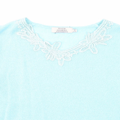 EWM Womens Blue V-Neck Acrylic Pullover Jumper Size 14