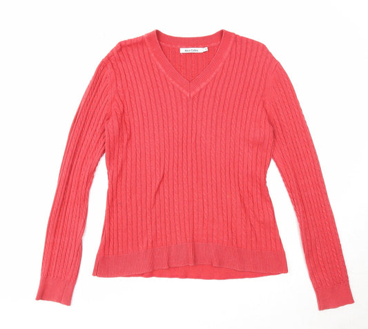 Alice Collins Womens Red V-Neck Cotton Pullover Jumper Size 10
