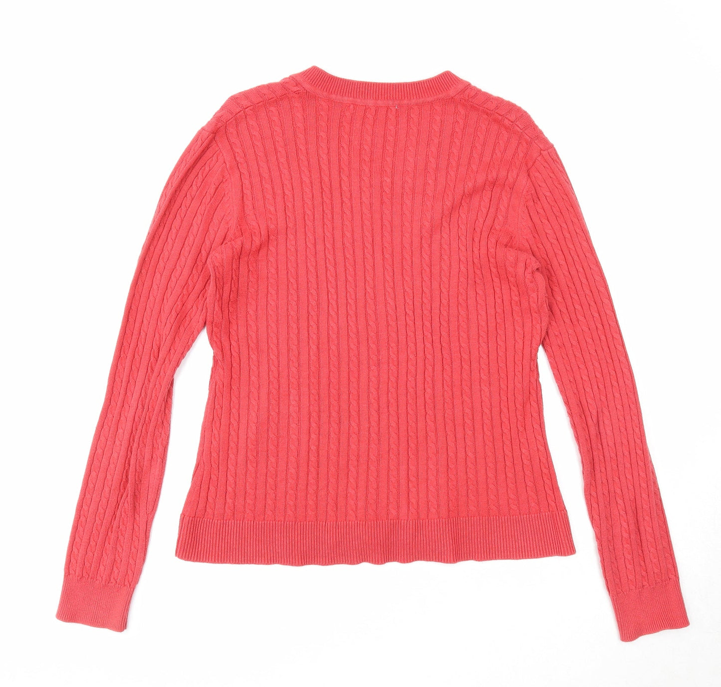 Alice Collins Womens Red V-Neck Cotton Pullover Jumper Size 10
