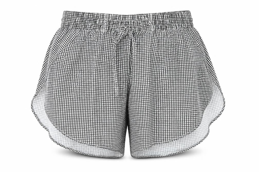 Boohoo Womens Black Check Cotton Basic Shorts Size 8 Regular Drawstring