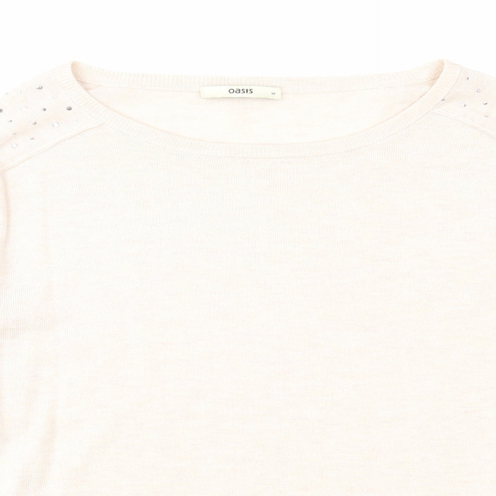 Oasis Womens Pink Boat Neck Polyester Pullover Jumper Size M