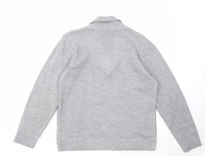 Bellisimo Mens Grey V-Neck Acrylic Pullover Jumper Size S Long Sleeve