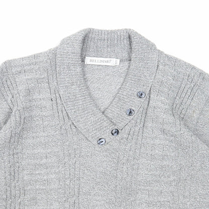 Bellisimo Mens Grey V-Neck Acrylic Pullover Jumper Size S Long Sleeve