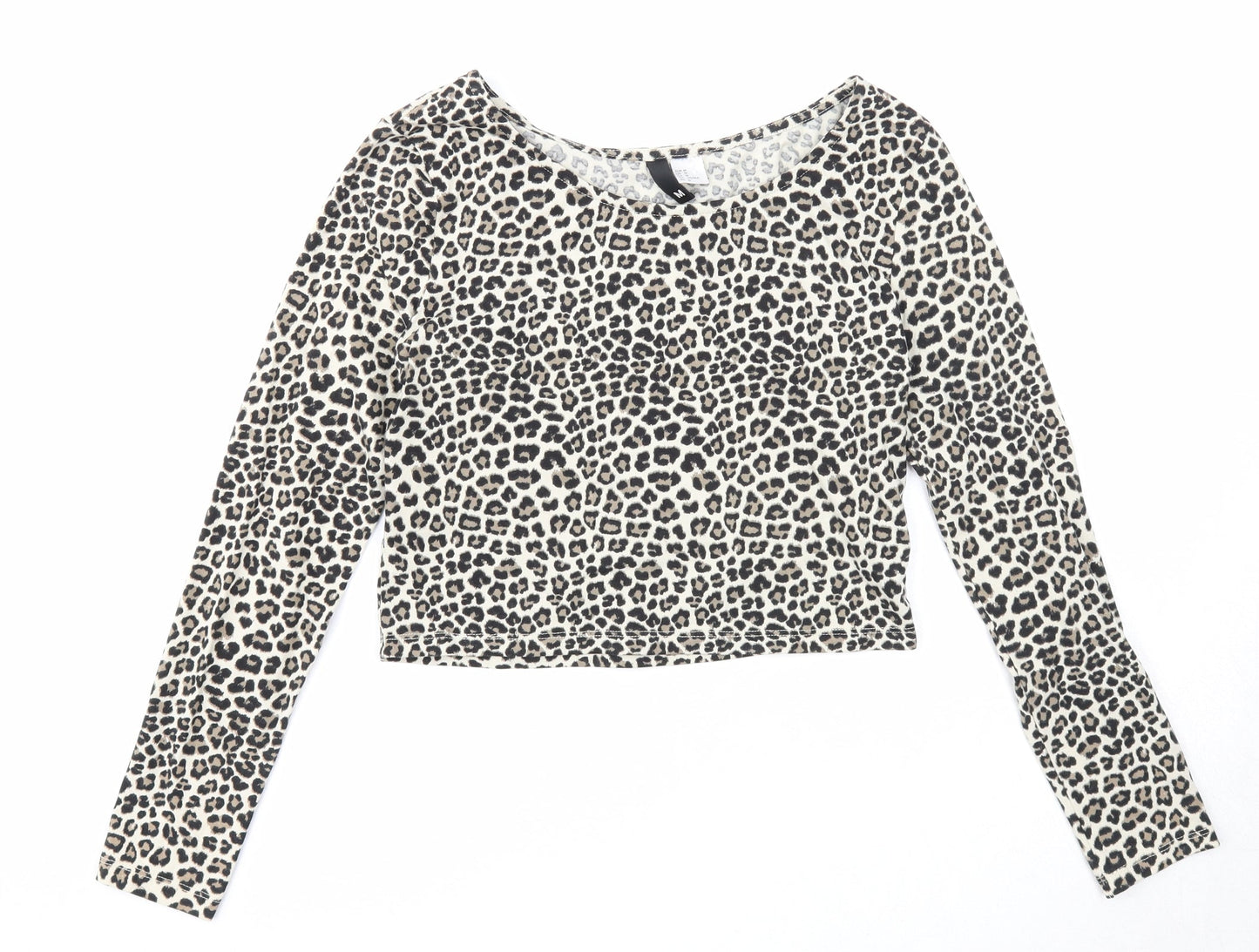 Divided Womens Beige Animal Print Cotton Basic T-Shirt Size M Round Neck - Leopard Print