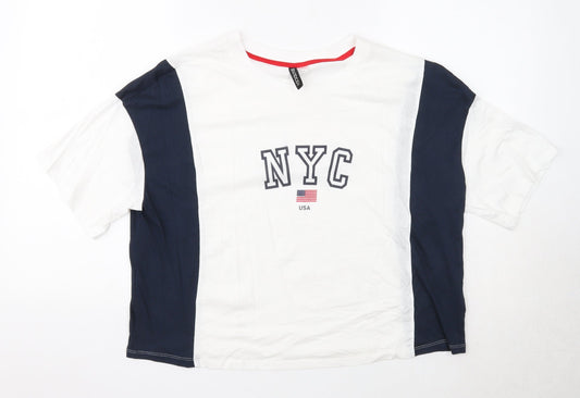 Divided Womens White Striped Cotton Basic T-Shirt Size M Round Neck - NYC