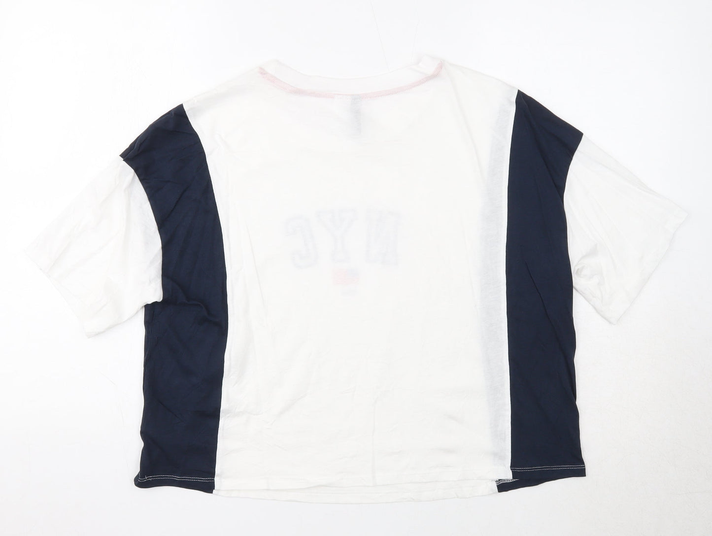 Divided Womens White Striped Cotton Basic T-Shirt Size M Round Neck - NYC